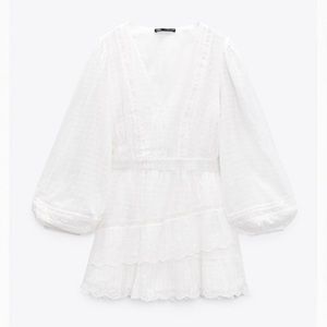 ZARA Lace Embroidered Dress White Prairie Western NEW w/ tags